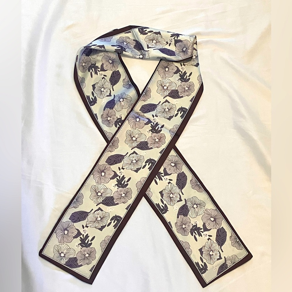 Floral Patterned Twilly - Silk Scarf